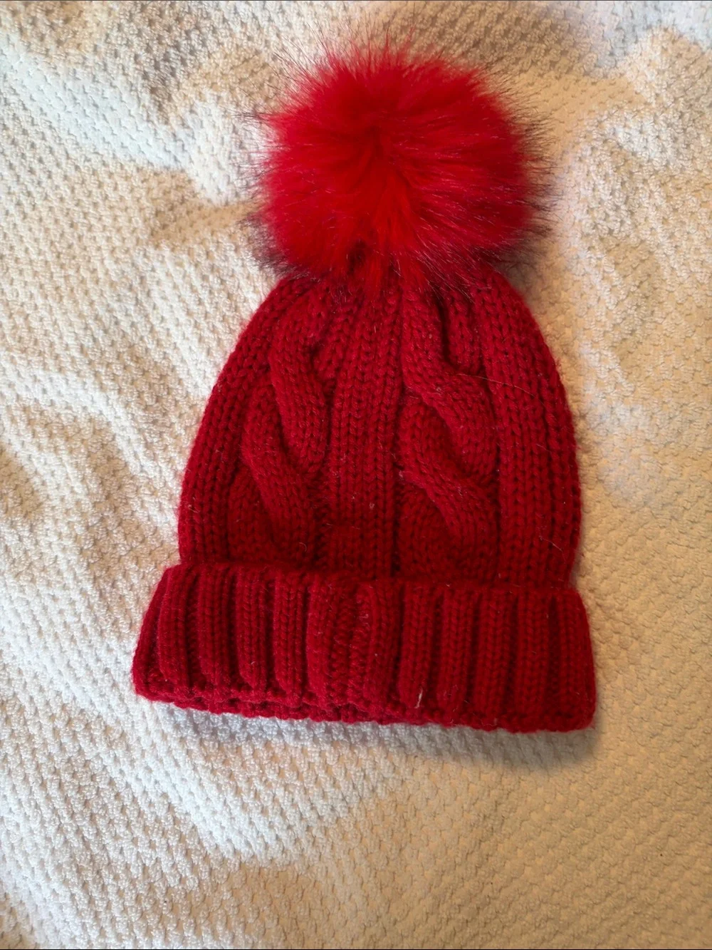 Kids Red Knit Pom-Pom Beanie with Festive Charms